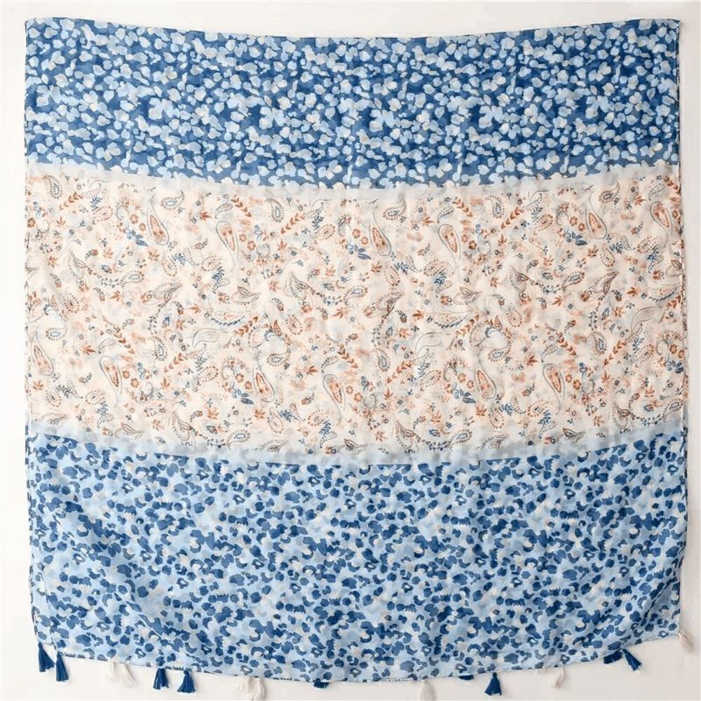 Ladies Blue Leopard Filigree Bohemian Scarf - Picture 5 of 5